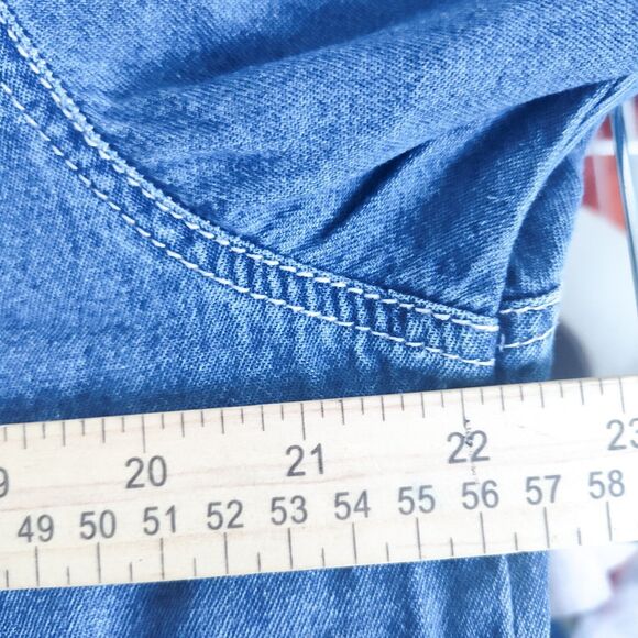 At Last & Co 14 / 16 Cotton Denim Embroidered  Shirt Button Womens Leaf Fall Vtg - Picture 9 of 10